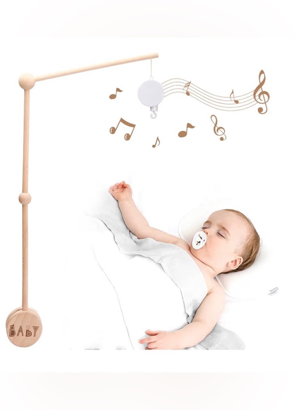 Wooden Baby Mobile Holder with Hook and Natural Wood with Space Nursery Mobile